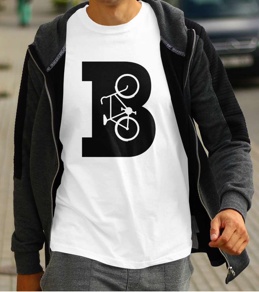 B Letter With Bicycle Motif Design In Bold Black T-Shirt