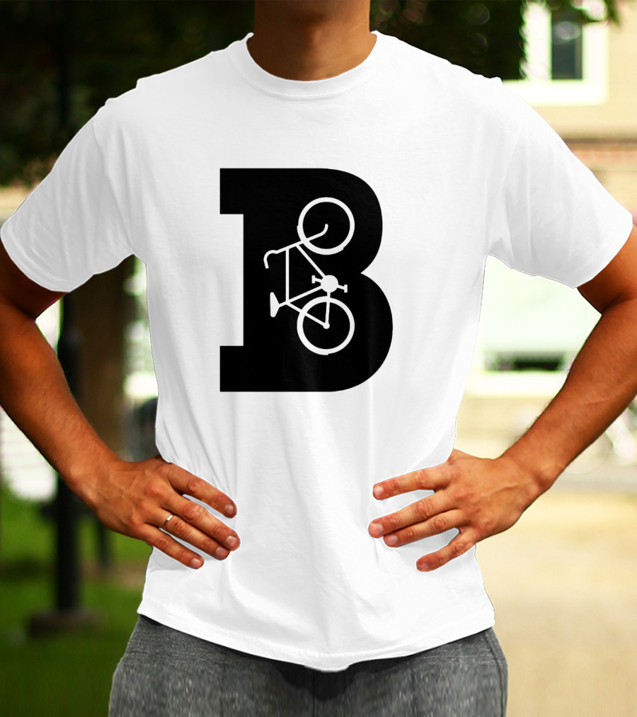 B Letter With Bicycle Motif Design In Bold Black T-Shirt