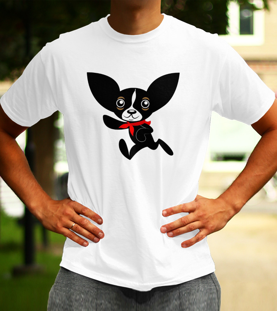 Chihuahua Hola Rico Black And White With Red Bandana Smooth Hair T-Shirt