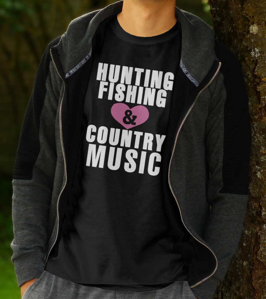 Hunting Fishing And Country Music Heart T-Shirt