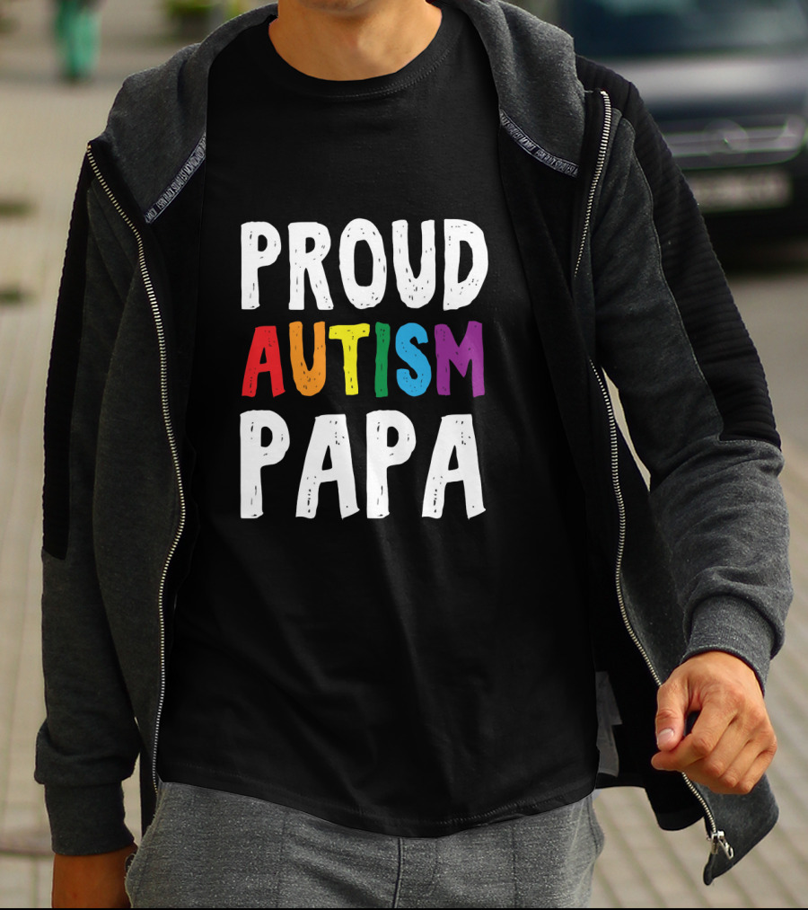 Proud Autism Papa Multicolored Support Advocate T-Shirt