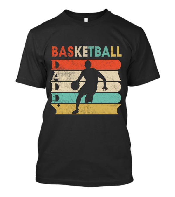 Basketball Daddy Retro Silhouette Player Vintage Stripes T-Shirt