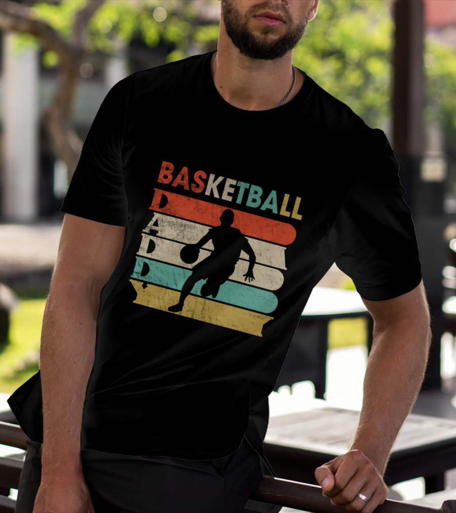 Basketball Daddy Retro Silhouette Player Vintage Stripes T-Shirt