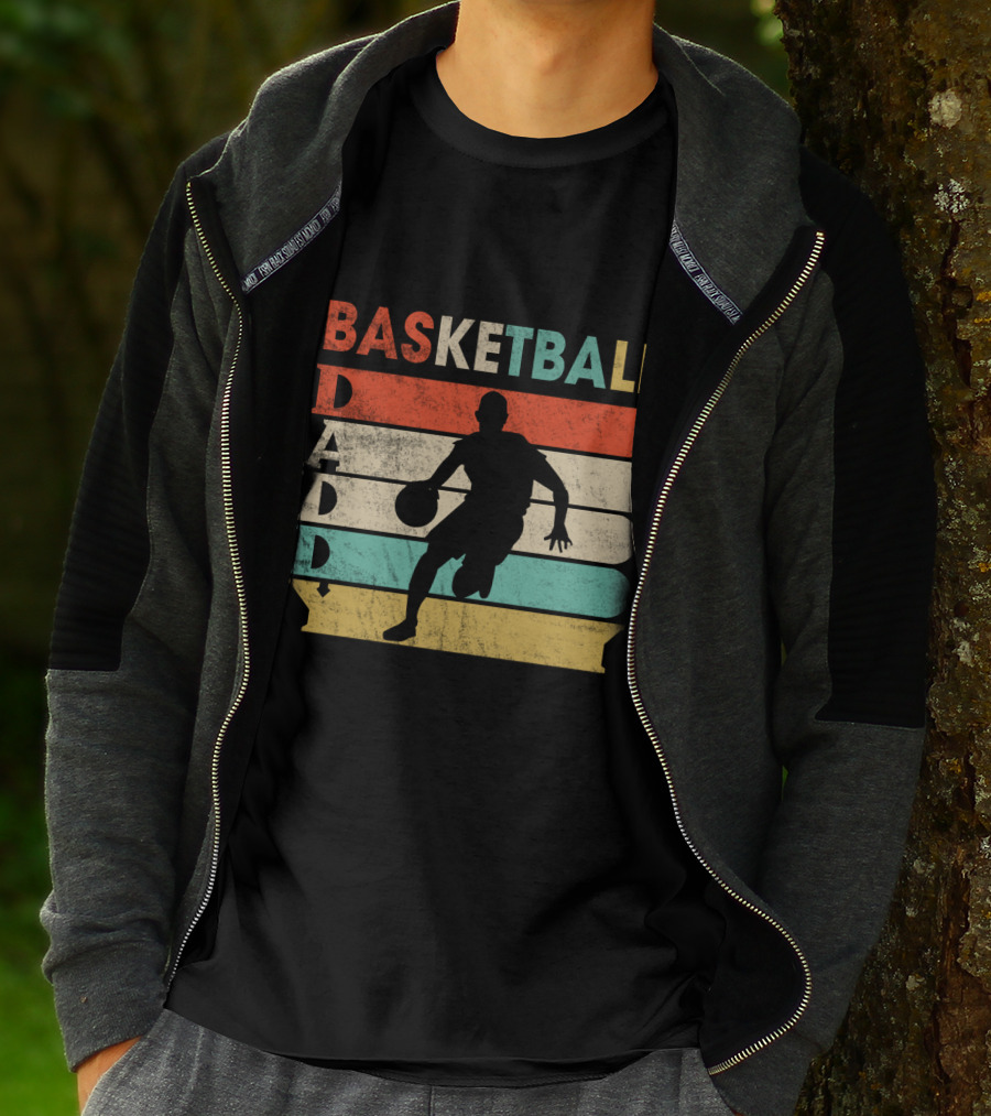 Basketball Daddy Retro Silhouette Player Vintage Stripes T-Shirt