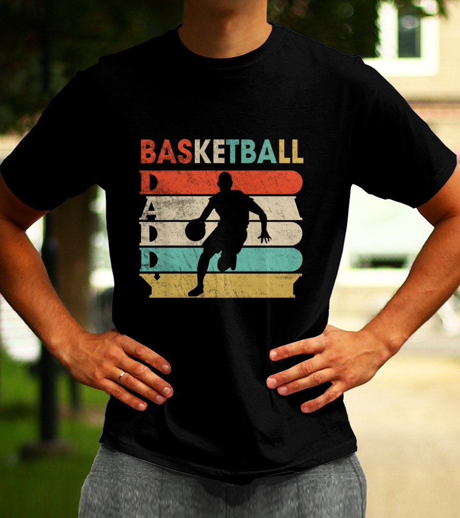 Basketball Daddy Retro Silhouette Player Vintage Stripes T-Shirt