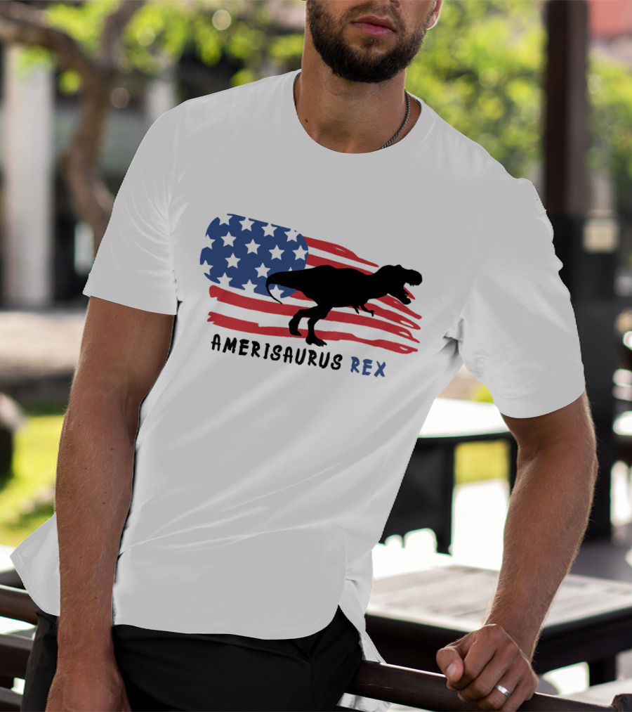 Amerisaurus Rex Dinosaur Silhouette With American Flag T-Shirt