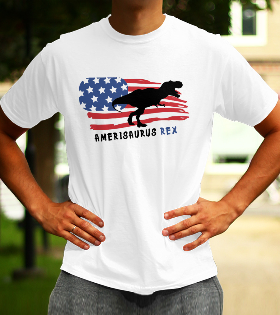 Amerisaurus Rex Dinosaur Silhouette With American Flag T-Shirt