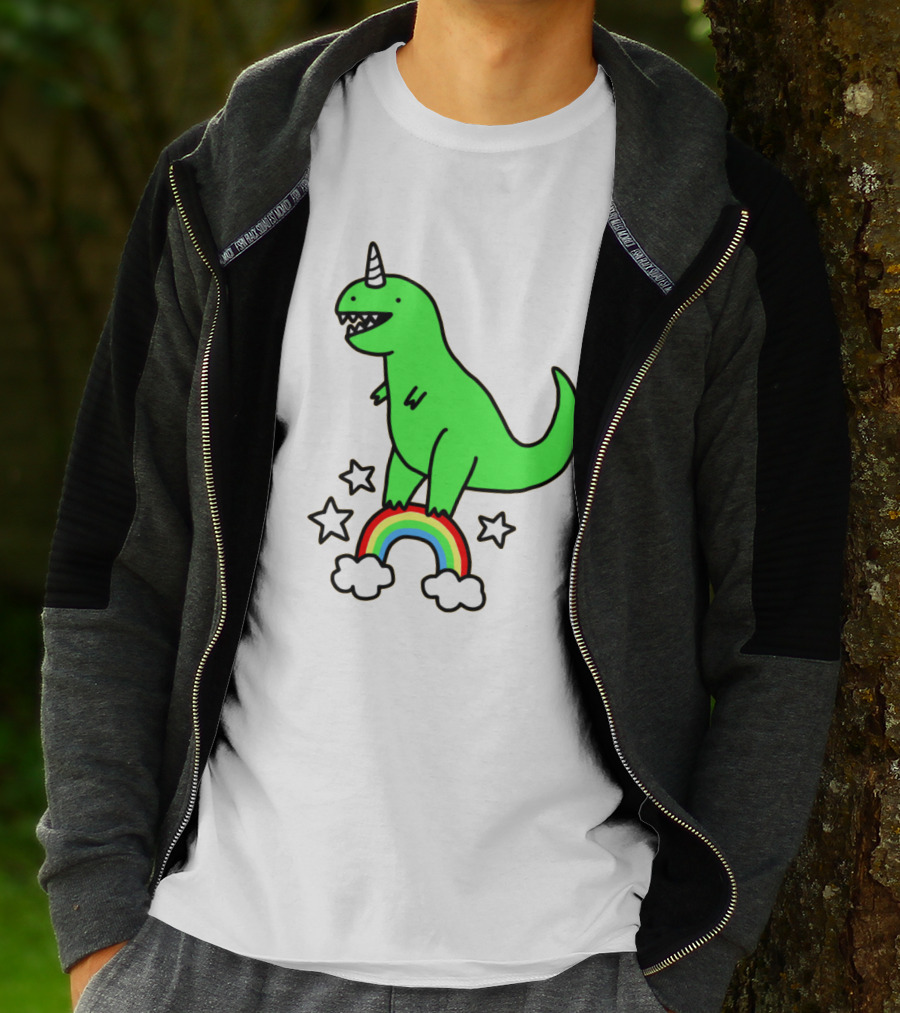 Unicorn Dinosaur With Stars And Rainbow T-Shirt
