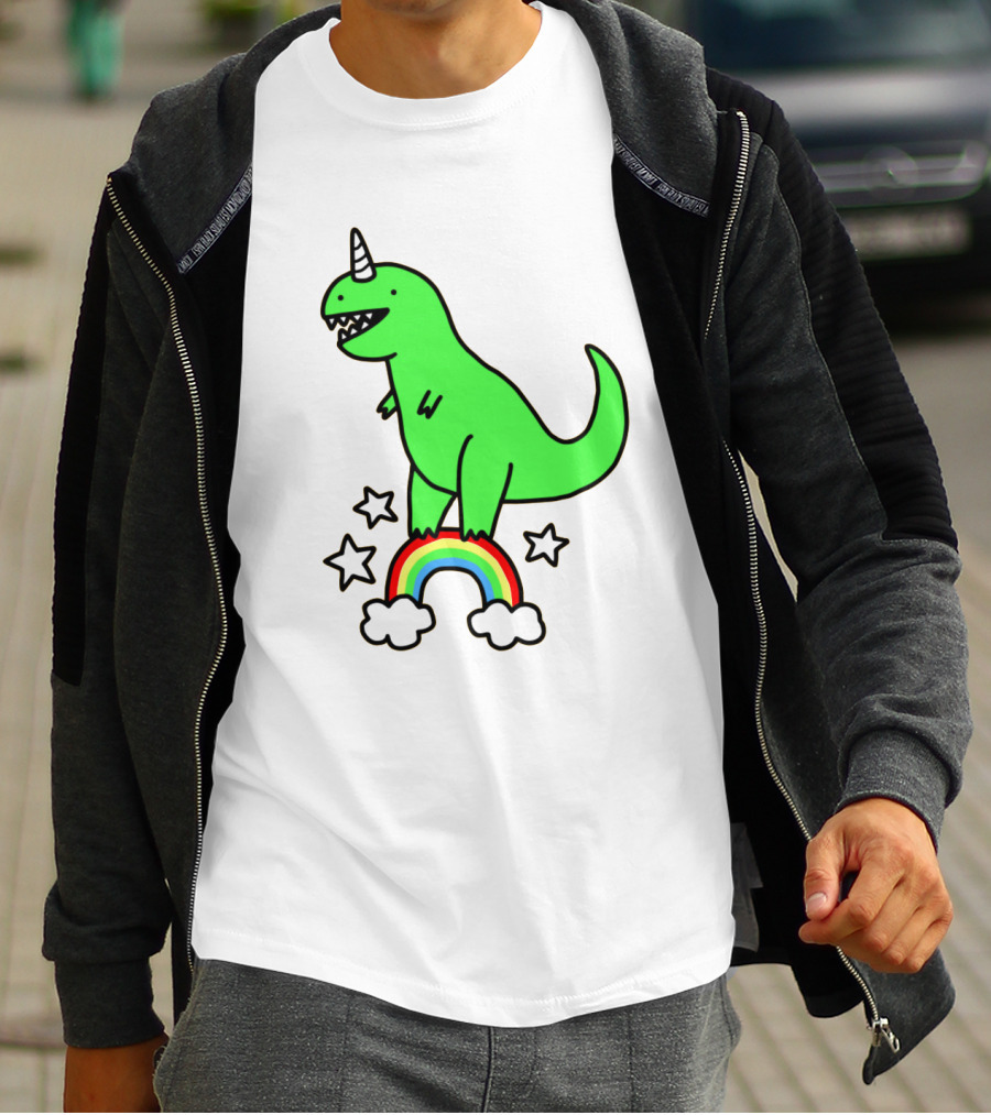 Unicorn Dinosaur With Stars And Rainbow T-Shirt