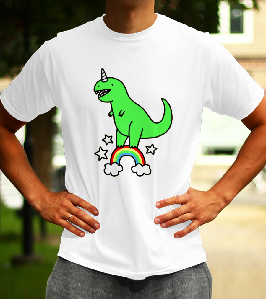 Unicorn Dinosaur With Stars And Rainbow T-Shirt