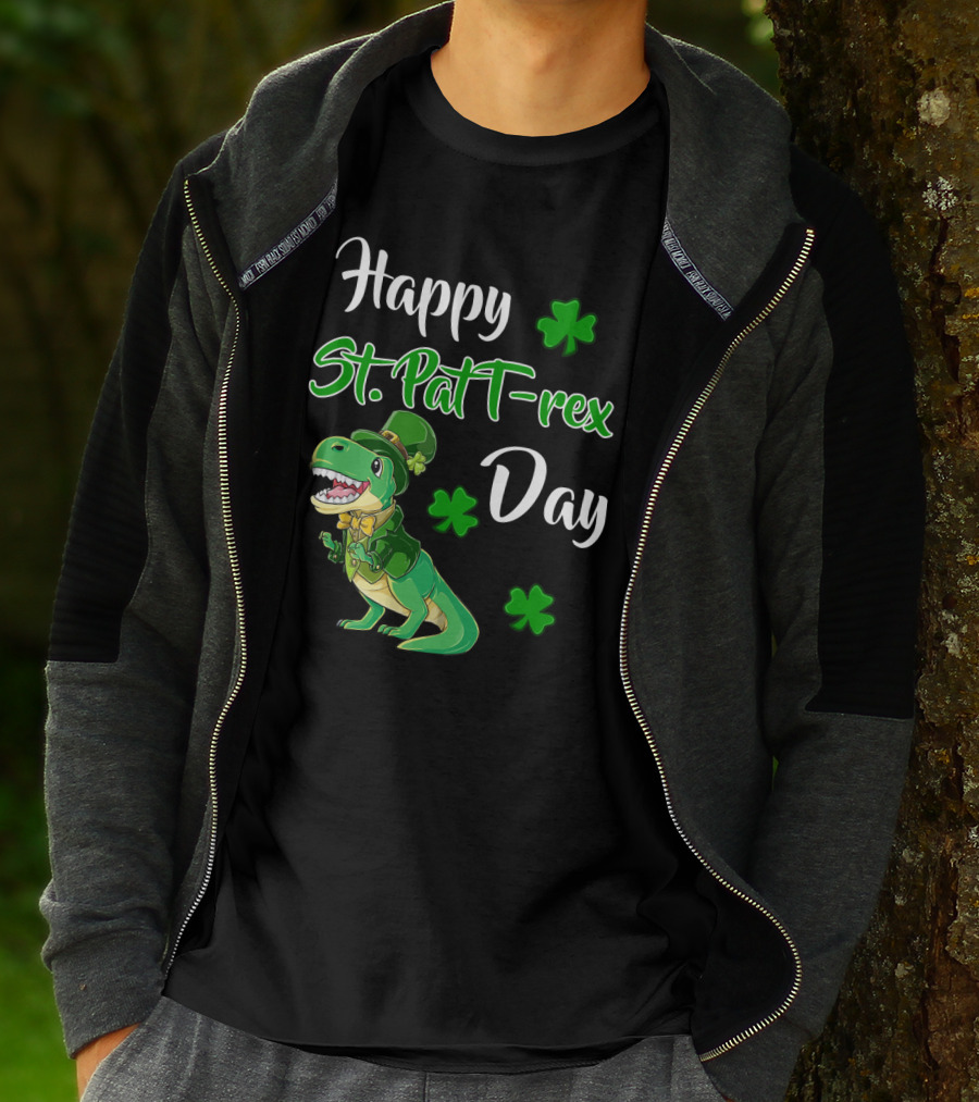 Happy St. Patrick's Day T-Rex Dinosaur With Shamrocks T-Shirt