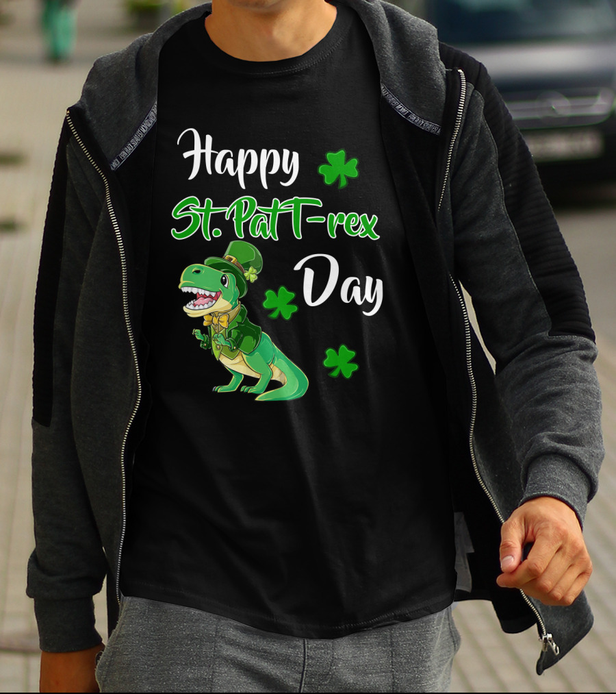 Happy St. Patrick's Day T-Rex Dinosaur With Shamrocks T-Shirt