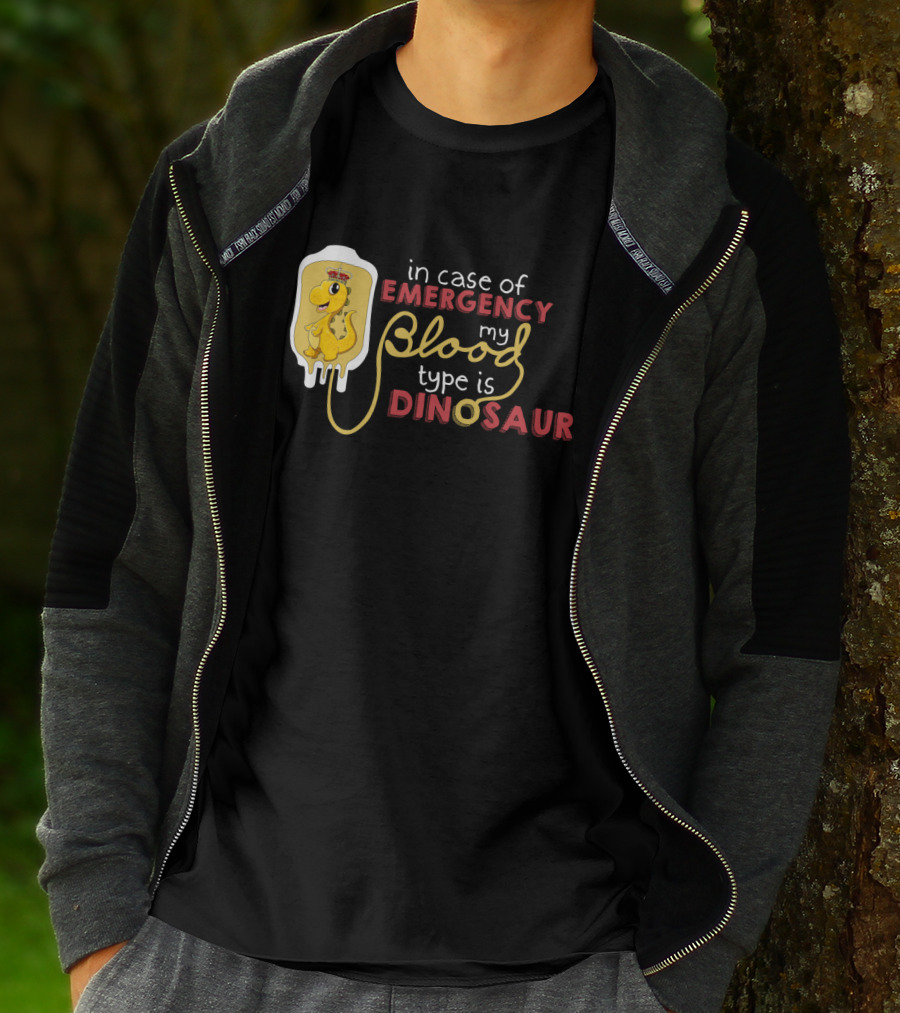 In Case Of Emergency My Blood Type Is Dinosaurs Cute Dinosaur IV Drip T-Shirt