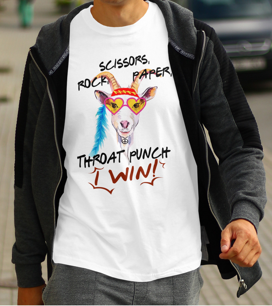 Scissors Rock Paper Goat Throat Punch I Win Peace Sign Heart Glasses T-Shirt