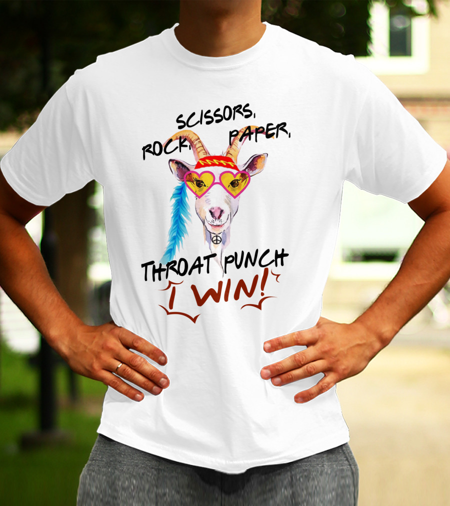 Scissors Rock Paper Goat Throat Punch I Win Peace Sign Heart Glasses T-Shirt