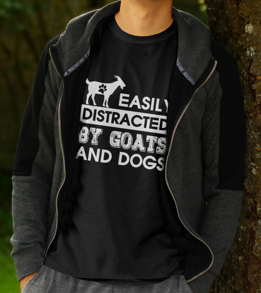 Easily Distracted By Goats With Paw Print And Dogs Enthusiast T-Shirt