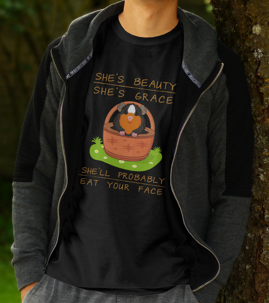 Guinea Pigs She's Beauty She's Grace She'll Probably Eat Your Face Basket Scene T-Shirt