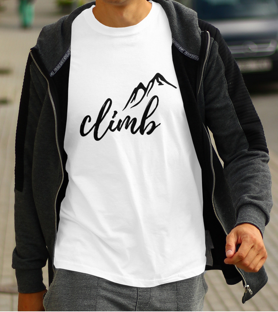 Climb The Tallest Mountain Illustration With Minimalist Mountain T-Shirt