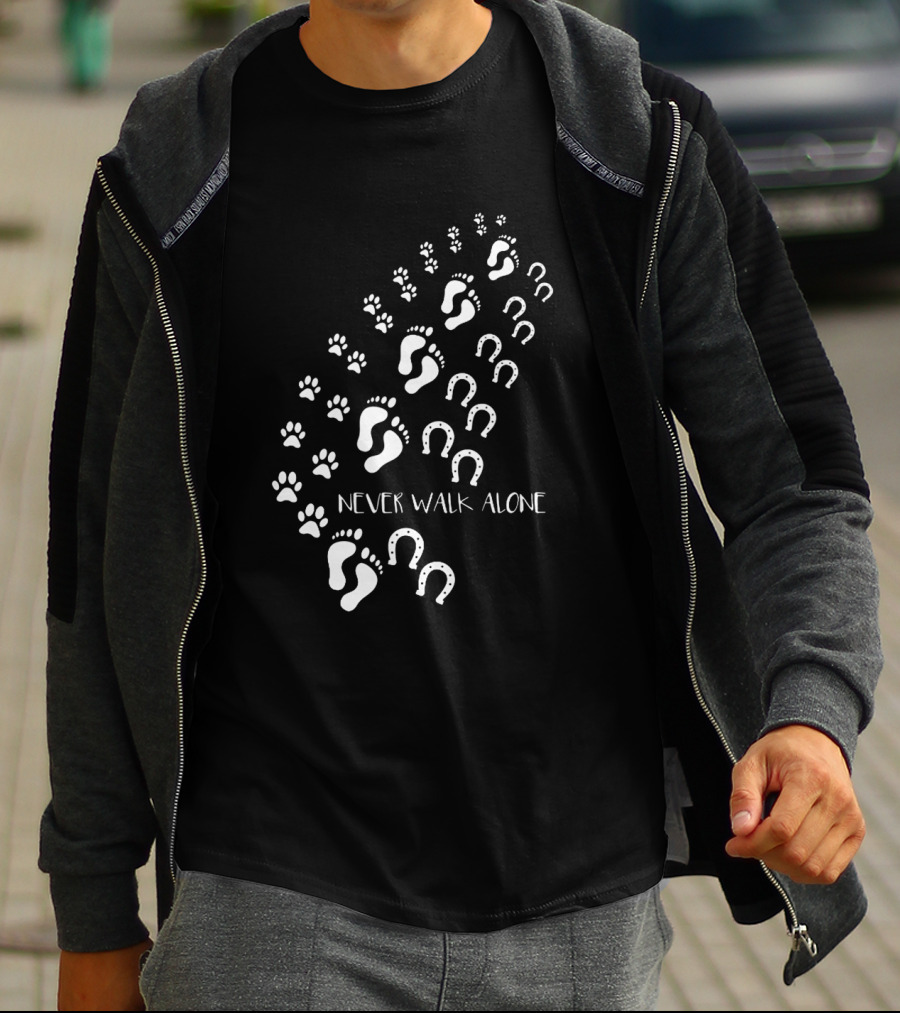Never Walk Alone Footprint Pawprint Horseshoe T-Shirt