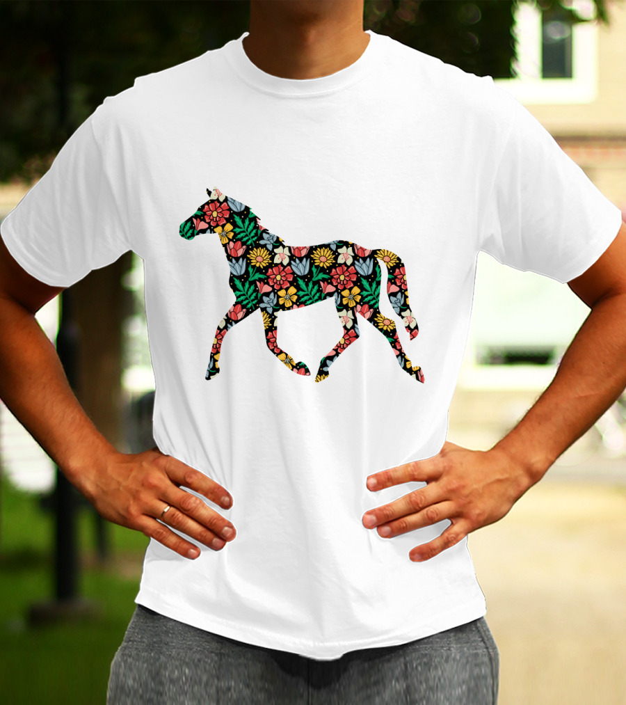 Floral Horse Pattern Vibrant Flower T-Shirt