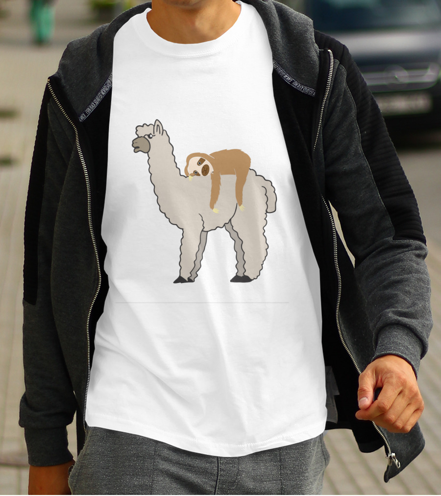 Cute And Funny Sleepy Sloth Riding A Llama T-Shirt