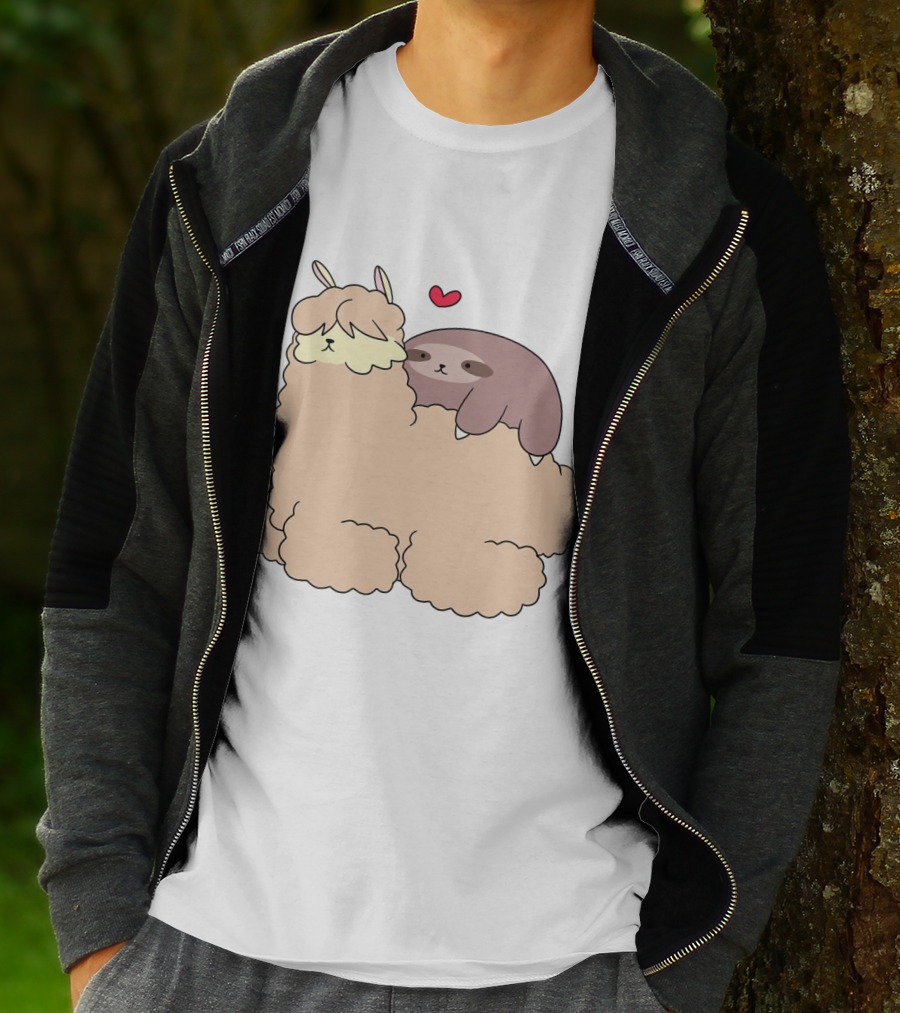 Sloth Loves Alpaca Heartwarming Cuddle Embrace With Cute Llama Vibes T-Shirt