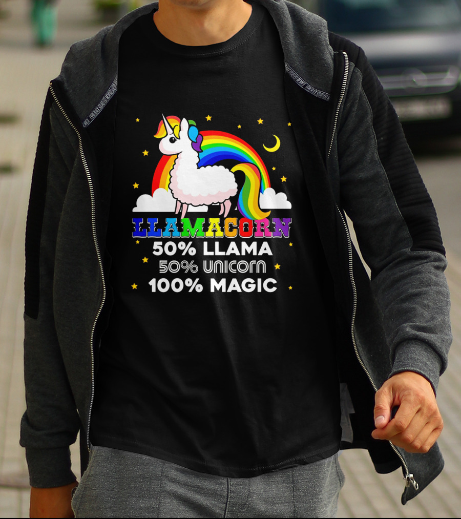 Llamacorn Rainbow Magic 50% Llama 50% Unicorn 100% Magic T-Shirt