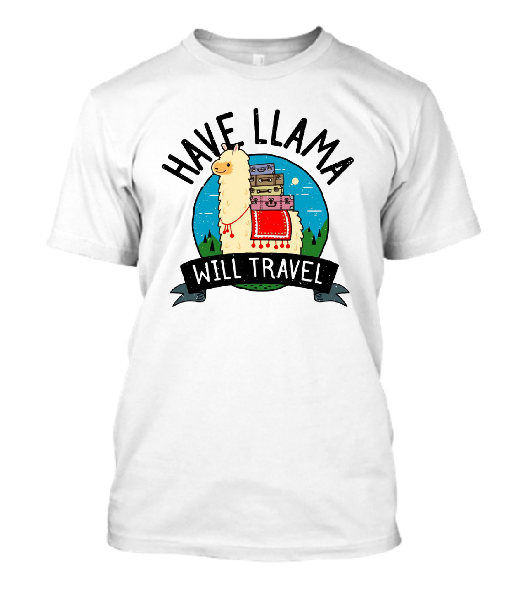 Have Llama Will Travel Funny Vacation Adventure With Llama And Suitcases T-Shirt