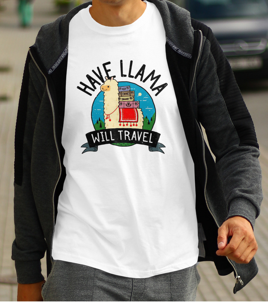 Have Llama Will Travel Funny Vacation Adventure With Llama And Suitcases T-Shirt