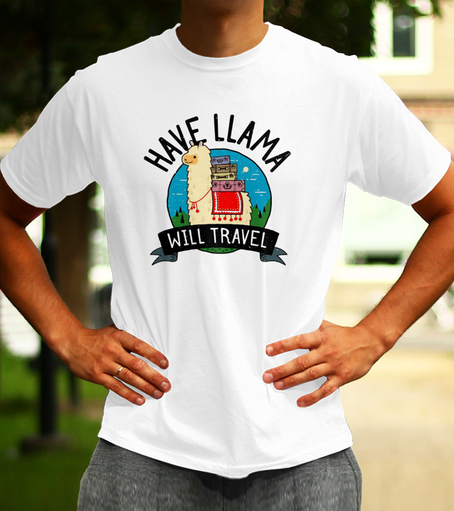Have Llama Will Travel Funny Vacation Adventure With Llama And Suitcases T-Shirt