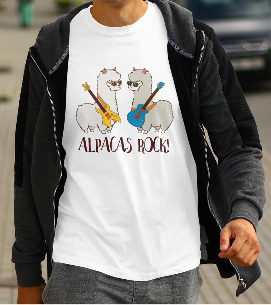 Alpacas Rock Funny Love With Cute Guitar-Playing Alpacas T-Shirt