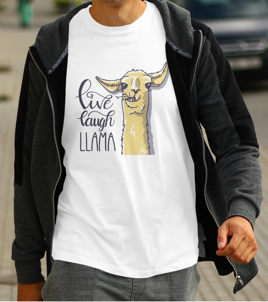 Live Laugh Llama Cartoon Illustration With Whimsical Llama Sketch T-Shirt