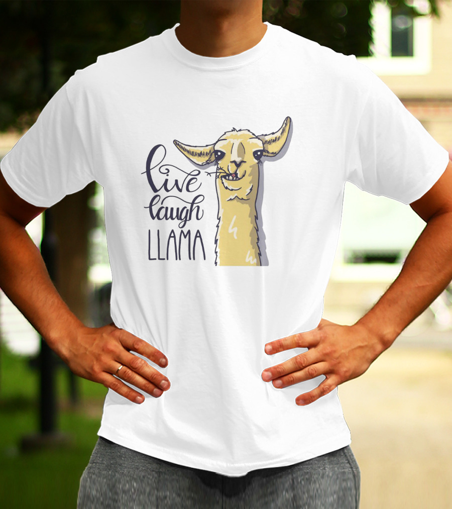 Live Laugh Llama Cartoon Illustration With Whimsical Llama Sketch T-Shirt