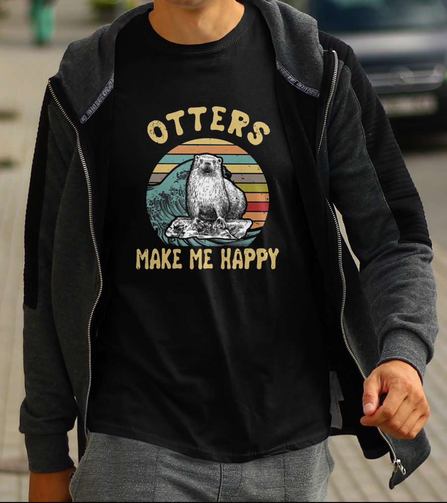 Otters Make Me Happy Vintage Wave T-Shirt