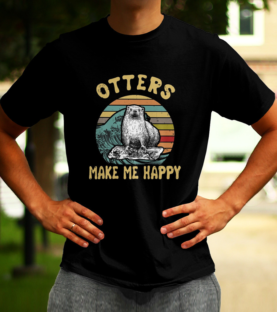 Otters Make Me Happy Vintage Wave T-Shirt