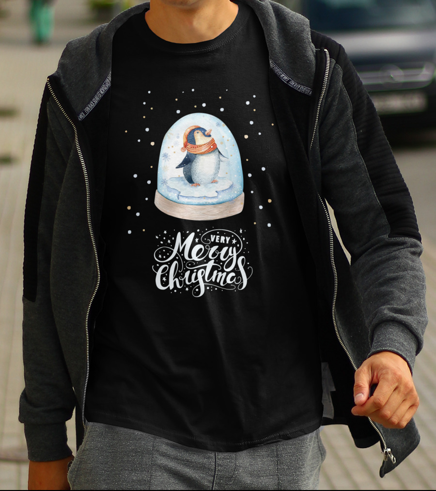 Penguin In Snow Globe Very Merry Christmas T-Shirt