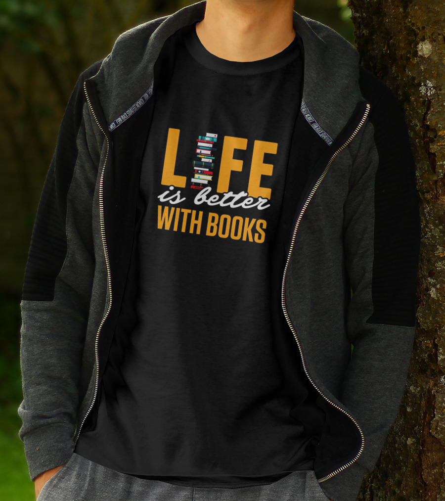 Life Is Better With Books Stacked Imaginative Typography T-Shirt
