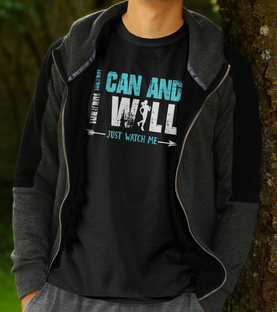 I Can And I Will Just Watch Me Running Motivation With Arrow And Runner T-Shirt