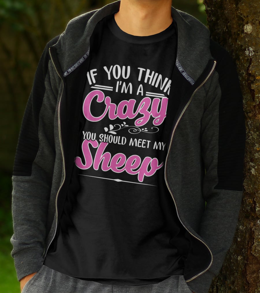 If You Think I'm A Crazy You Should Meet My Sheep Playful Text T-Shirt