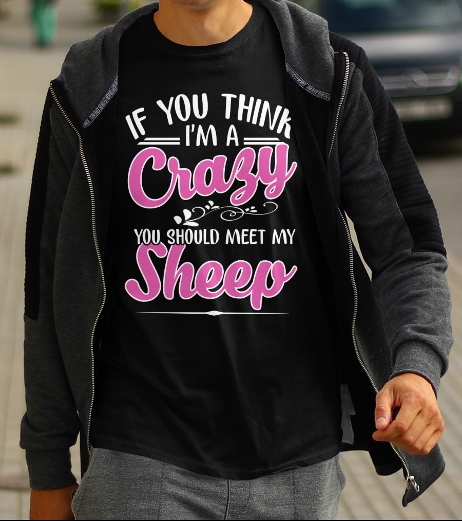 If You Think I'm A Crazy You Should Meet My Sheep Playful Text T-Shirt