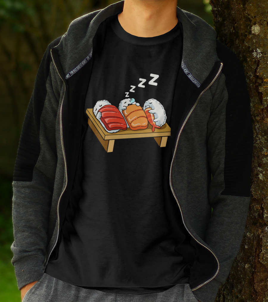 Sushi Sleep Zzz Cartoon Sushi Nigiri On Wooden Board With Sleeping Z's T-Shirt