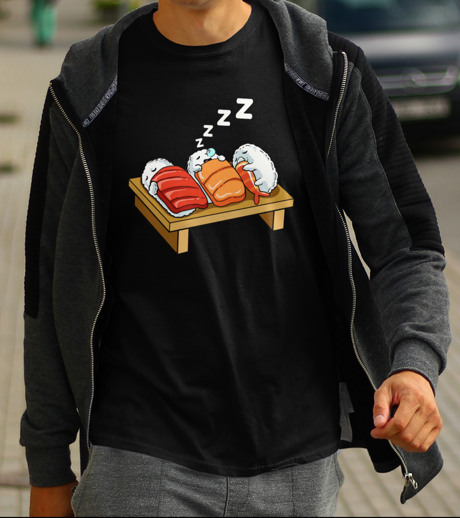 Sushi Sleep Zzz Cartoon Sushi Nigiri On Wooden Board With Sleeping Z's T-Shirt