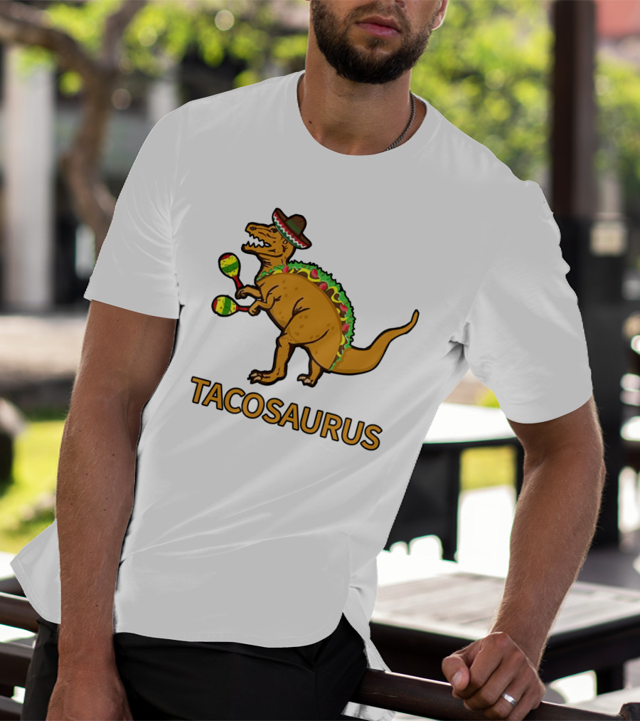 Tacosaurus Sombrero Dinosaur With Maracas Taco Lover Fiesta Fun T-Shirt