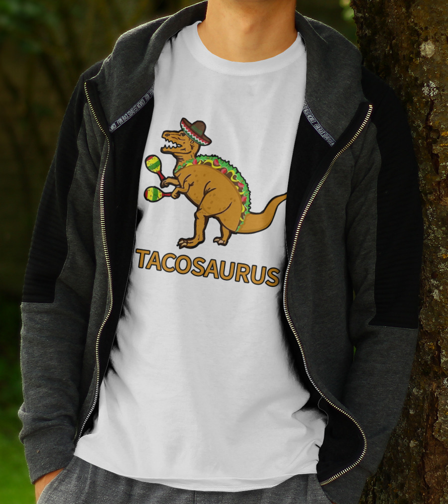 Tacosaurus Sombrero Dinosaur With Maracas Taco Lover Fiesta Fun T-Shirt
