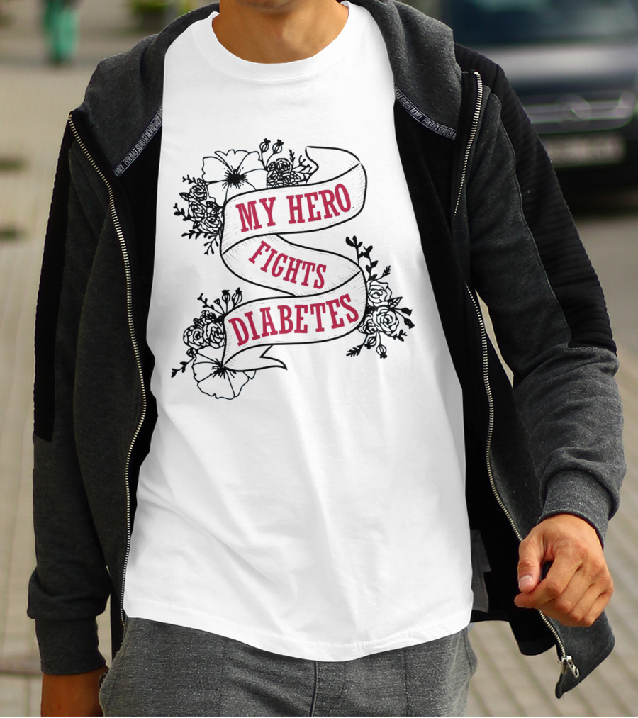 My Hero Fights Diabetes Floral Ribbon T-Shirt