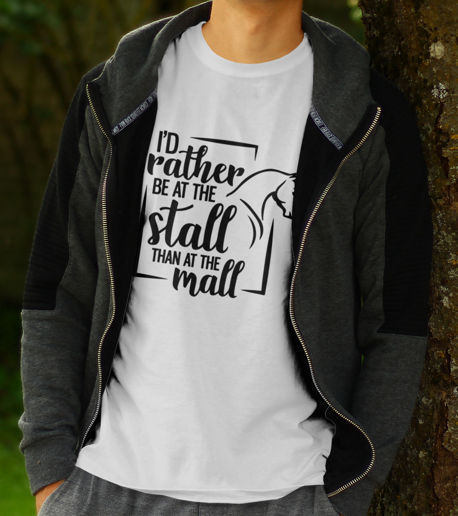 I'd Rather Be At The Stall Than At The Mall Horse Head Outline T-Shirt