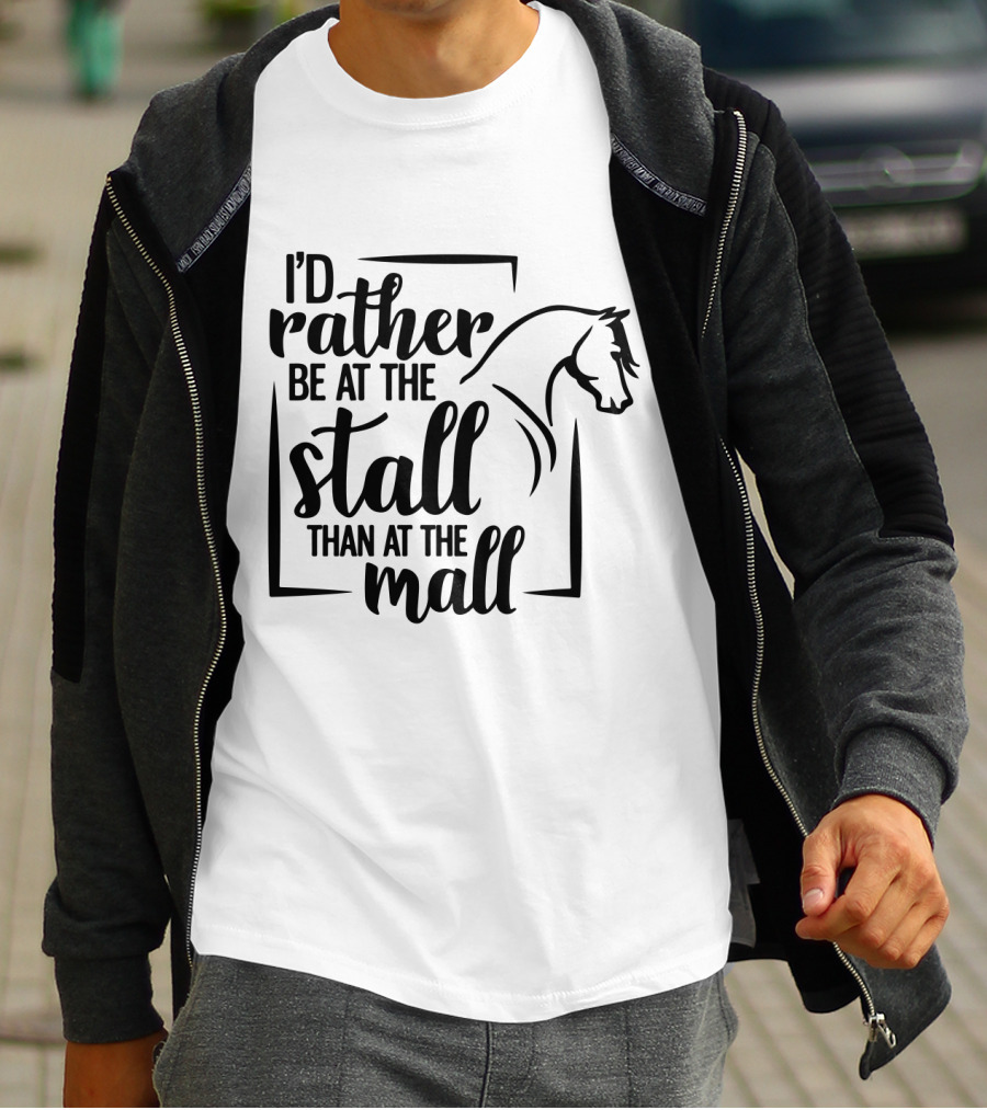 I'd Rather Be At The Stall Than At The Mall Horse Head Outline T-Shirt