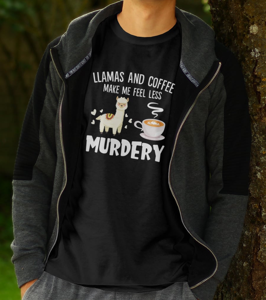 Llamas And Coffee Make Me Feel Less Murdery With Hearts And Coffee Cup T-Shirt