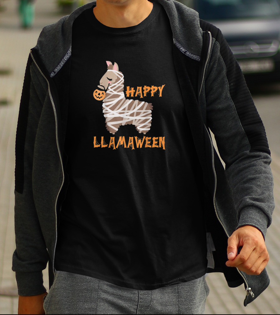 Happy Llamaween Pumpkin Mummy Llama T-Shirt