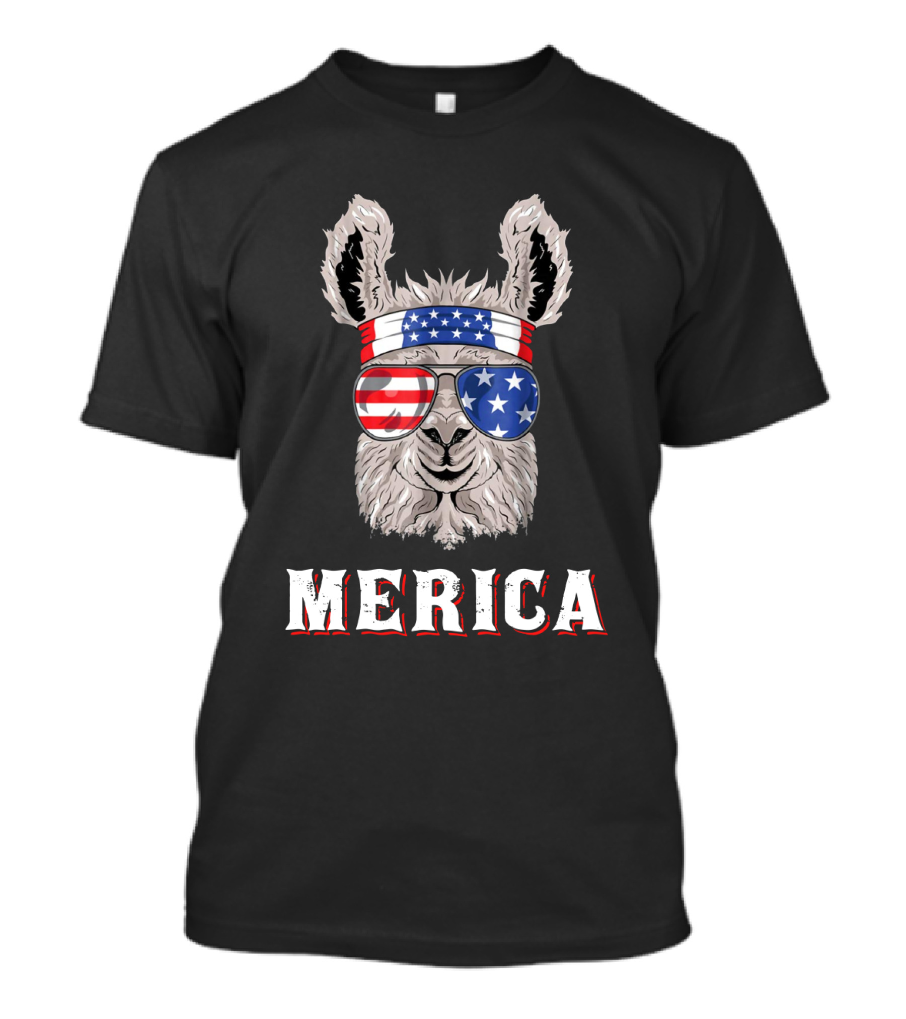 Llamerica Merica American Llama In Stars And Stripes Bandana And Sunglasses T-Shirt